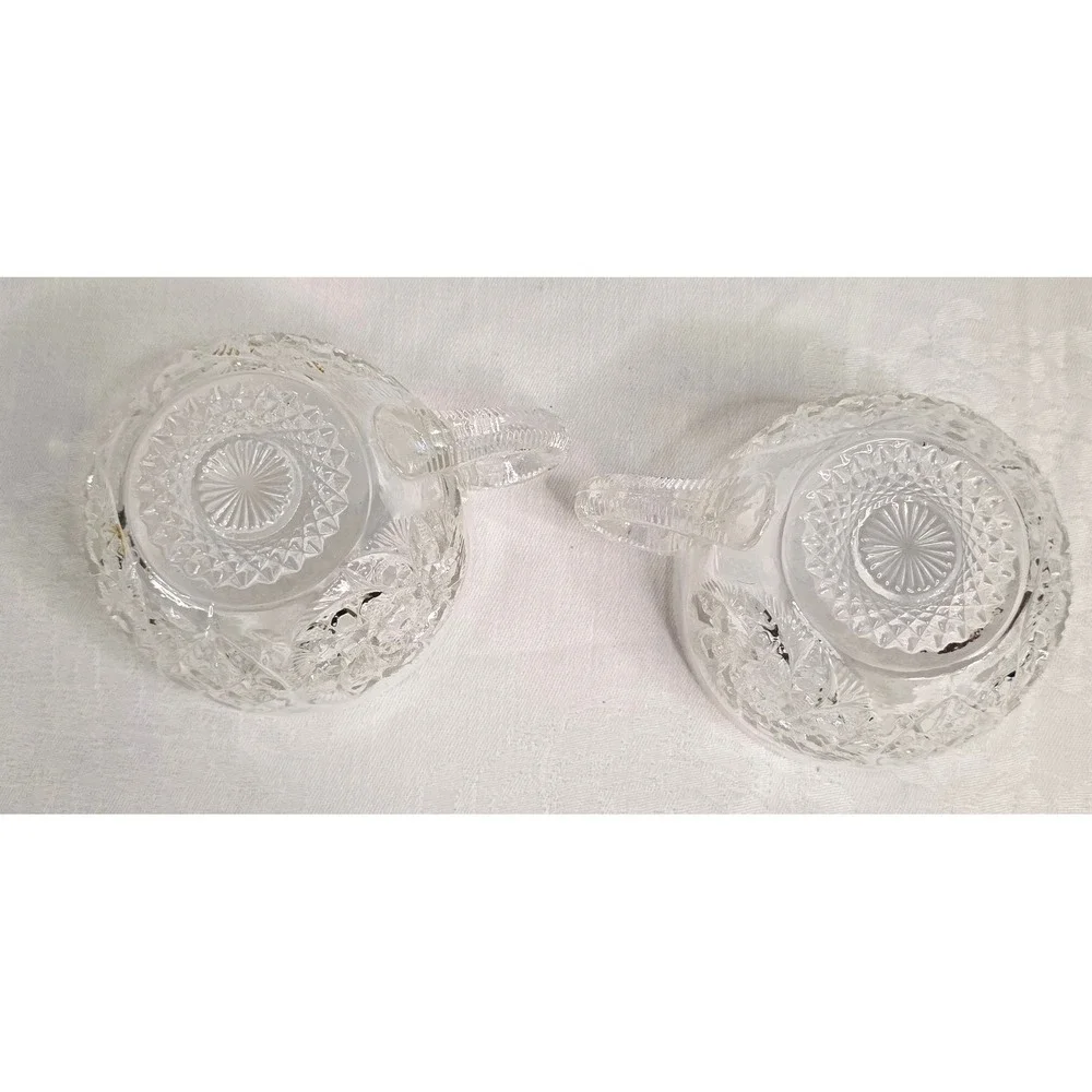 Vintage Pressed Glass Punch Cups Set of 2 Diamond Starburst Pattern Clear Glass